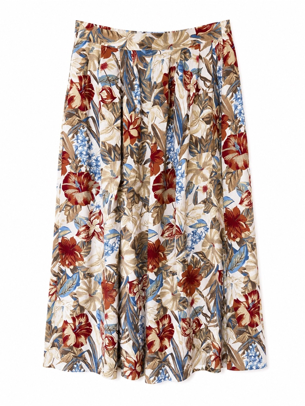 Vintage 90s Sag Harbor Tropical Floral Rayon Midi Skirt Pull-On Boho Resort Med